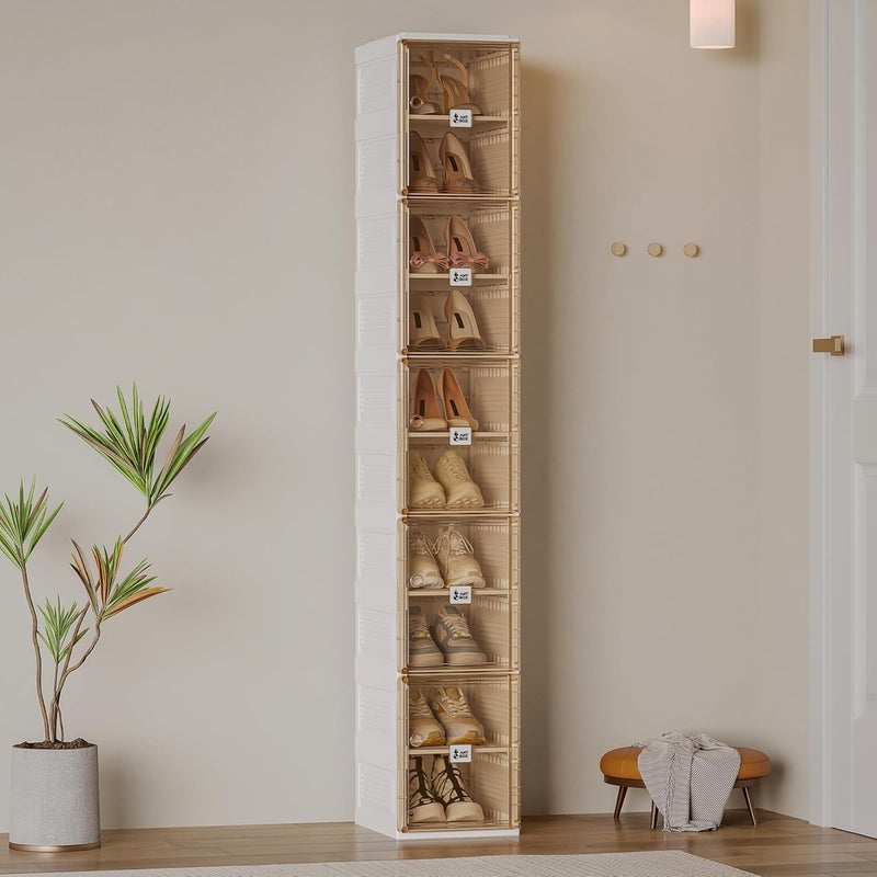 ANTBOX Shoe Organizer Storage Box, Portable Folding Shoe Rack For Closet With Magnetic Clear Door,Large Sneaker Cabinet Bins Sturdy Easy Assembly 10 Layers-10 Grids - Image 1